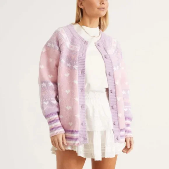 LoveShackFancy Amalo Pink & Purple Heart Boyfriend Cardigan Sweater - Picture 7 of 10